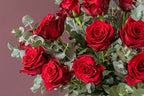 LOVE - Red Explorer Roses & Eucalyptus floral arrangement by Shaws of Covent Garden - view 3