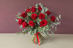 LOVE - Red Explorer Roses & Eucalyptus floral arrangement by Shaws of Covent Garden - view 2